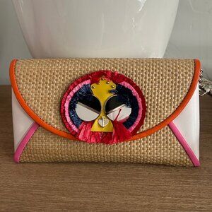 Kate Spade Multicolor oven Raffia and Leather Spademals Preeny Peacock